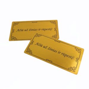 AUKSO SPALVOS PLOKŠTELĖ „AČIŪ UŽ ŽINIAS IR RŪPESTĮ“