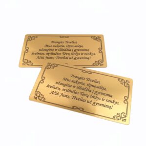 AUKSO SPALVOS PLOKŠTELĖ „BRANGŪS TĖVELIAI, MUS SUKURIA, IŠPUOSELĖJA...“