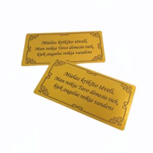 AUKSO SPALVOS PLOKŠTELĖ „MIELAS KRIKŠTO TĖVELI, MAN REIKIA...“