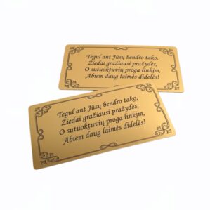 AUKSO SPALVOS PLOKŠTELĖ „TEGUL ANT JŪSŲ BENDRO TAKO...“